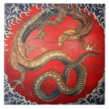 北斎の龍, dragon de Hokusai de 北斎, Hokusai, art Carreau