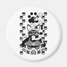 夏の海水浴猫モノクロ（Sea bathing cat in summer monochrome） マグネット