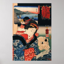 女と眠る猫, 国芳 Woman and Sleeping Cat, Kuniyoshi Print