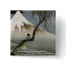 富士と笛吹童図/Boy, Mt.Fuji, 葛飾北斎/Hokusai Pinback Buttons