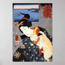 猫と女, 国芳 Cat and Woman, Kuniyoshi, Ukiyoe Poster