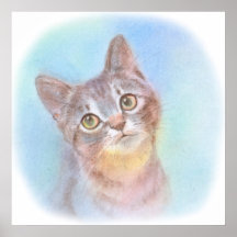 見上げる子猫　キジトラ　サバトラ プリント