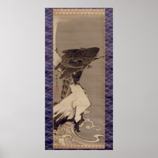 雪の中の鷲, 若冲 Eagle dans la neige, Jakuchu Poster