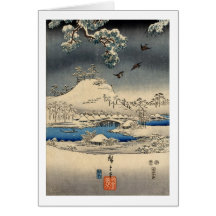 雪景色に雀, 広重 Sparrows in Snow Landscape, Hiroshige Greeting Cards