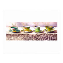 0001 Row of Teacups Postcard