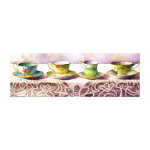 0001 Row of Teacups Wrapped Canvas Print