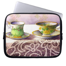 0001 Teacups on Lace Laptop Sleeve