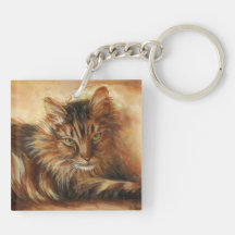 0005 Cat on Pillow Keychain Square Acrylic Key Chains