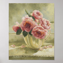0437 Pink English Roses in Pitcher Art Print