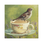 0470 Sparrow on Teacup Wrapped Canvas Print