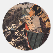 100 Brave Generals Japanese Samurai Painting Round Stickers