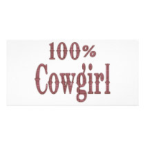 100% Cowgirl - (pink & brown plaid lettering) Personalized Photo Card