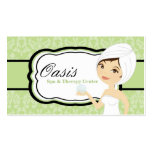 100 Green Damask Spa Therapy Massage Business Card