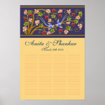 100 Guest Signature Poster with Lovebirds (Blue)