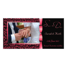 100 Rosettes Photo Wedding Card - Fuschia Picture Card