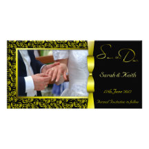 100 Rosettes Photo Wedding Card - Gold Photo Card