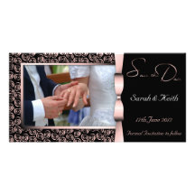 100 Rosettes Photo Wedding Card - Peach Customized Photo Card