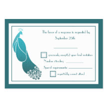 100 Teal Art Deco Peacock Mini RSVP Business Cards