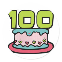 100 Year Old Birthday Cake Round Stickers