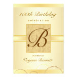 100th Birthday Party Gold Damask Monogram Custom Invitation