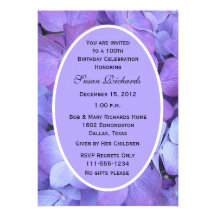 100th Birthday Party Invitation -- Hydrangeas