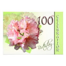 100th Birthday Party Invitation, Pink Rhododendron