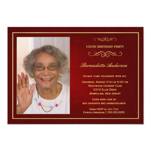 100th birthday party invitations add your photo zazzle 100th birthday invitation wording