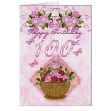 100th Birthday Special Lady, Roses And Flowers - 1 Greeting Card
