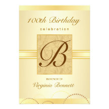 100th Monogramme de damassé d'or de fête d'anniver Cartons D'invitation