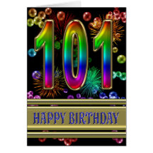 101st Birthday with rainbow bubbles and fireworks Greeting Cards