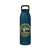 [109] Golden Celtic Tree of Life [3D] Water Bottle