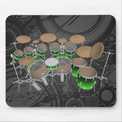10 Piece Drum Kit: Green Gradient: Drums Mousepad by spiritswitchboard