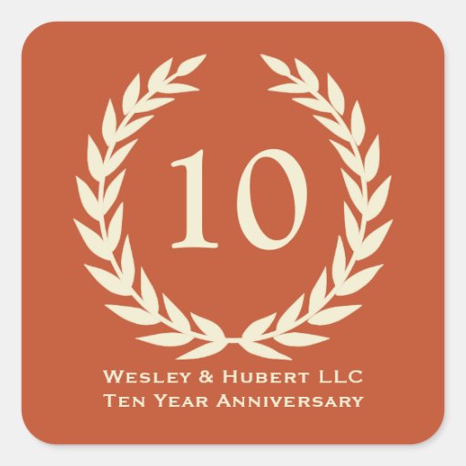 10 year milestone anniversary wreath brown label square stickers