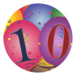 10 year old birthday balloons! round stickers
