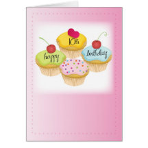 10th Birthday Cupcakes, Pink Card