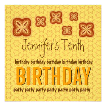 10th Birthday Party Gold Flowers Custom Name Personalized Invite