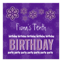 10th Birthday Purple Flowers Custom Name V02 Custom Announcements