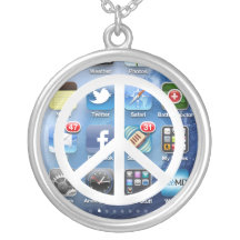 10x10SapphRd, BigPeaceSym2blk2 Personalized Necklace
