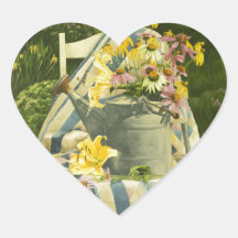 1138 Watering Can on Quilt in Garden Heart Sticker