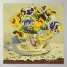 1187 Pansies in Teacup Art Print
