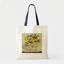 1187 Pansies in Teacup Canvas Bags
