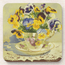 1187 Pansies in Teacup Drink Coaster