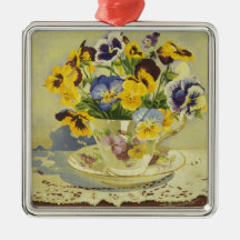 1187 Pansies in Teacup Ornaments