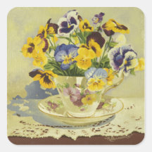1187 Pansies in Teacup Stickers