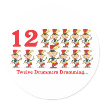 12 days twelve drummers drumming round stickers