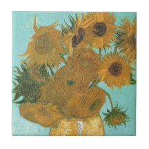 12 Sunflowers, van Gogh, Vintage Flowers Floral Ceramic Tile