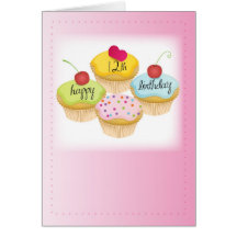 12th Birthday Pink Cupcakes Greeting Card