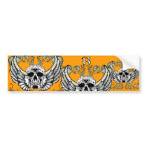 13 Hour Skull Clock Pattern Bumper Stickers