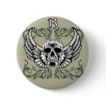 13 Hour Skull Clock Pattern Pinback Buttons
