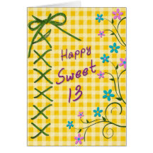 13th Birthday Card - Yellow Gingham